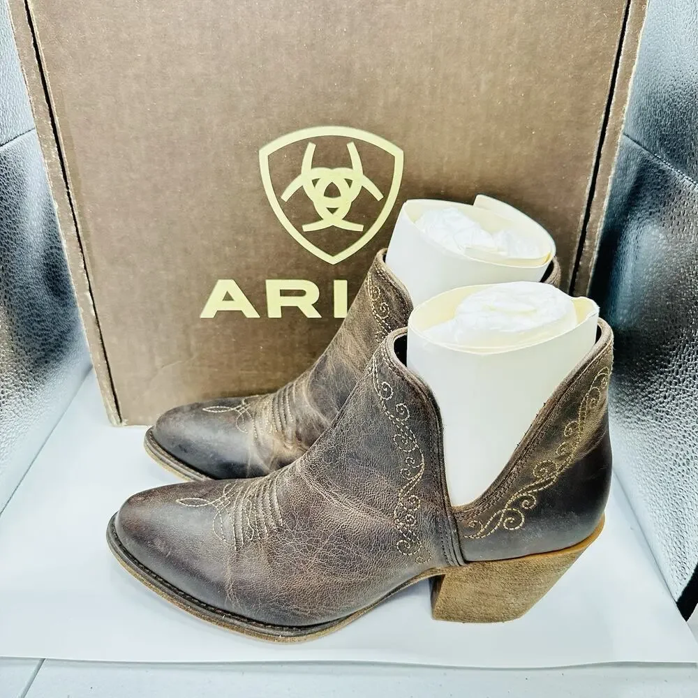 Ariat Boots Womens Size 7.5 Encore R Toe Weathered Brown Leather Western Bootie - Picture 4 of 7